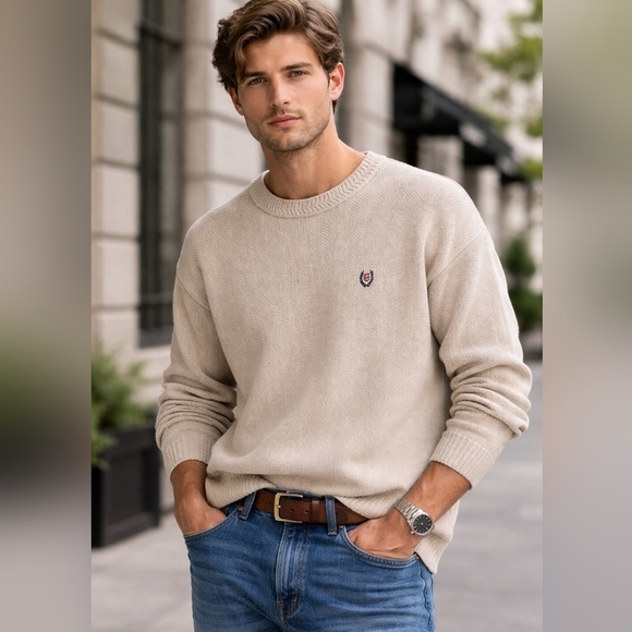 Ralph Lauren Other - Chaps Ralph Lauren Men's Beige Crewneck Knit Cotton Preppy Casual Sweater Sz M.
